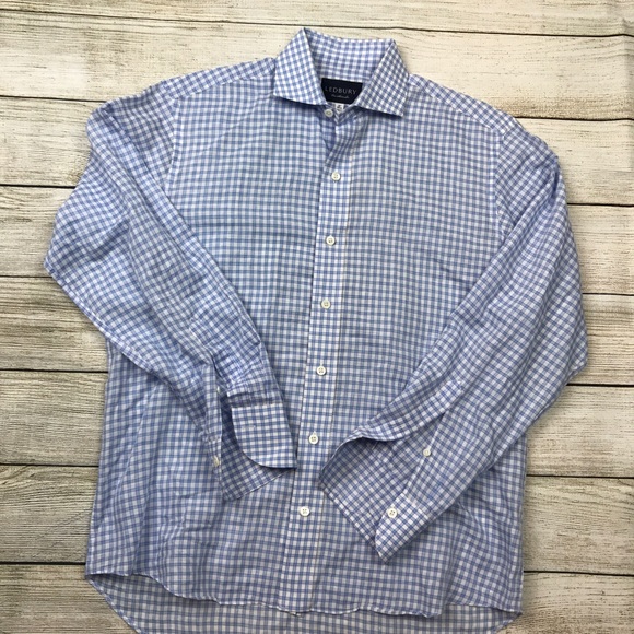 ledbury Shirts Mens Ledbury Lightweight Gingham Dress Shirt Blue